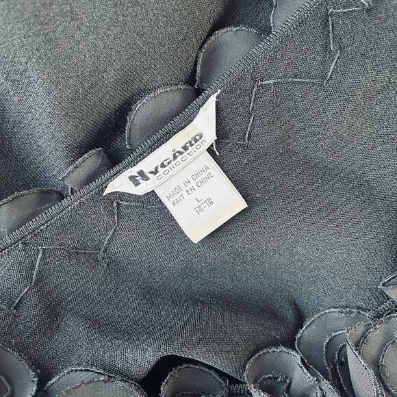 Nygard Collection Black Rayon-Blend Top with Chiffon Rosette Neckline – US L/XL - Picture 10 of 10